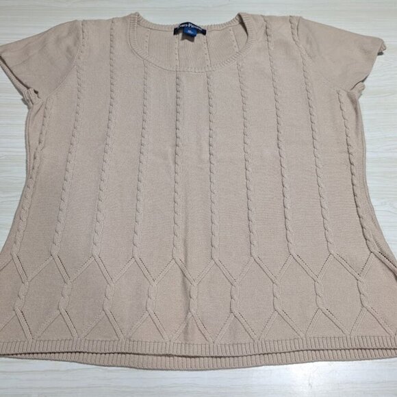 Evan-Picone Textured Beige Short Sleeve Sweater Top Size XL - Picture 5 of 6